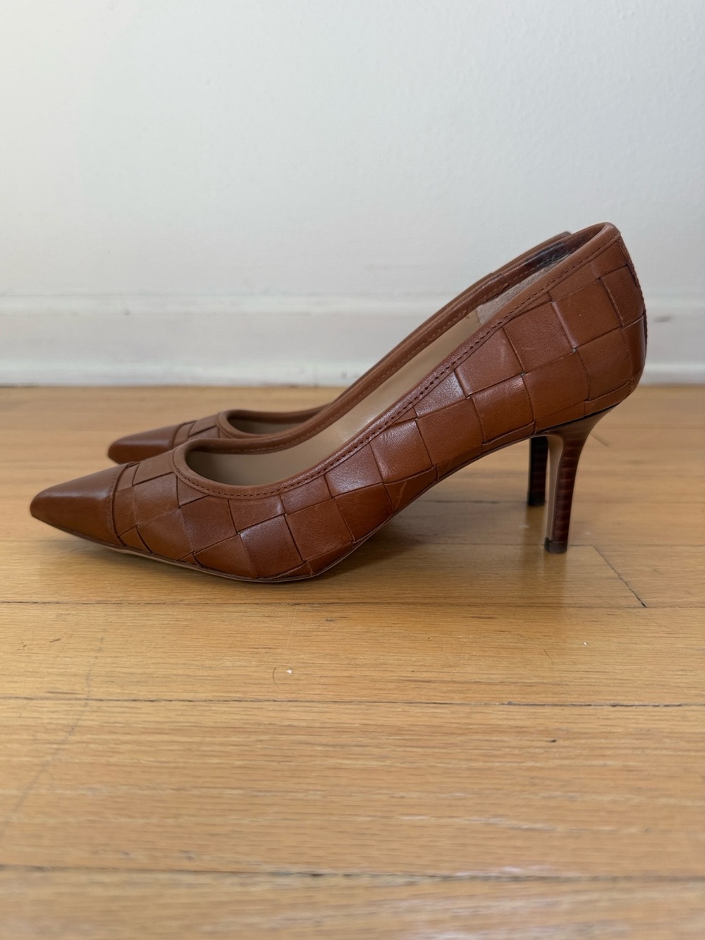 Lauren Ralph Lauren Tan Woven Leather Pointed-Toe Heels